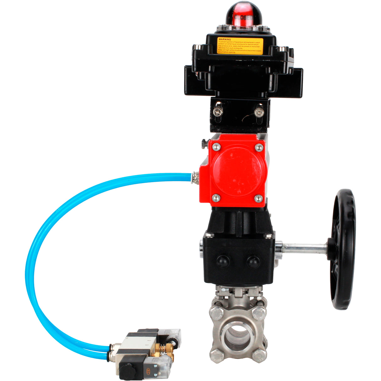 Ball valves Elephant BV3232P(3pc)-FP-W-ISO-H WDVF DN15-32 63 bar full bore, 316 stainless steel, seal - PTFE, for welding, with PA-DA pneumatic actuator, with pneumatic distributor 4V320-10 220V, LSU APL-410N EX, manual backup for MON