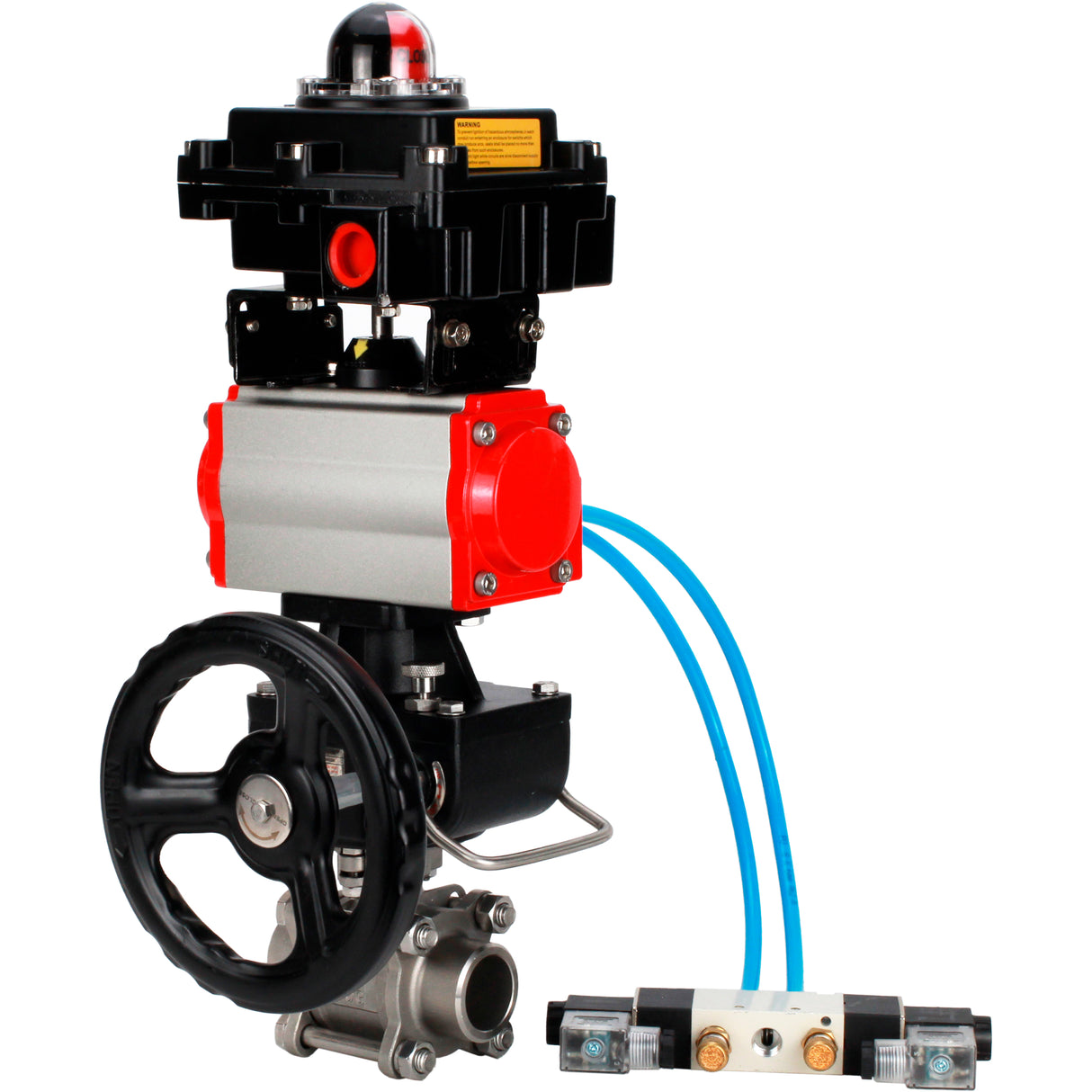 Ball valves Elephant BV3232P(3pc)-FP-W-ISO-H WDVF DN15-32 63 bar full bore, 316 stainless steel, seal - PTFE, for welding, with PA-DA pneumatic actuator, with pneumatic distributor 4V320-10 220V, LSU APL-410N EX, manual backup for MON