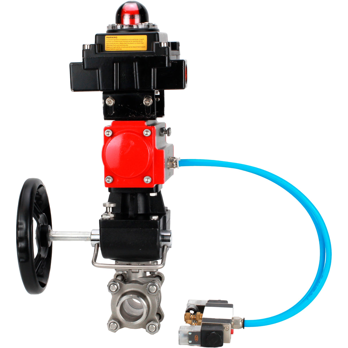 Ball valves Elephant BV3232P(3pc)-FP-W-ISO-H WDVF DN15-32 63 bar full bore, 316 stainless steel, seal - PTFE, for welding, with PA-DA pneumatic actuator, with pneumatic distributor 4V320-10 220V, LSU APL-410N EX, manual backup for MON