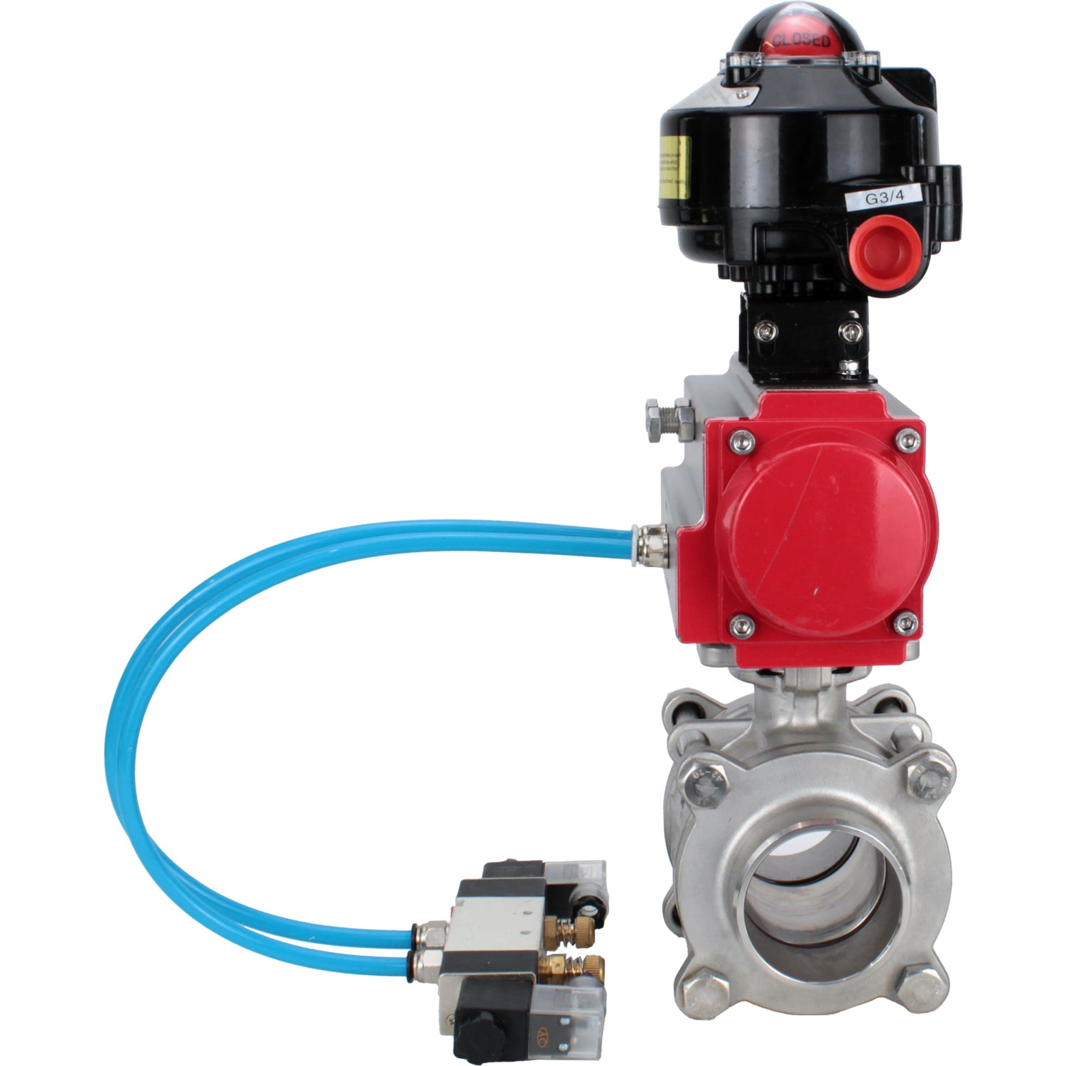 Ball valves Elephant BV3232P(3pc)-FP-W-ISO-H WDVF DN15-32 63 bar full bore, body - 316 stainless steel, seal - PTFE, for welding, with PA-DA pneumatic actuator, pneumatic distributor 4V320-10 220V, LSU APL-510N EX