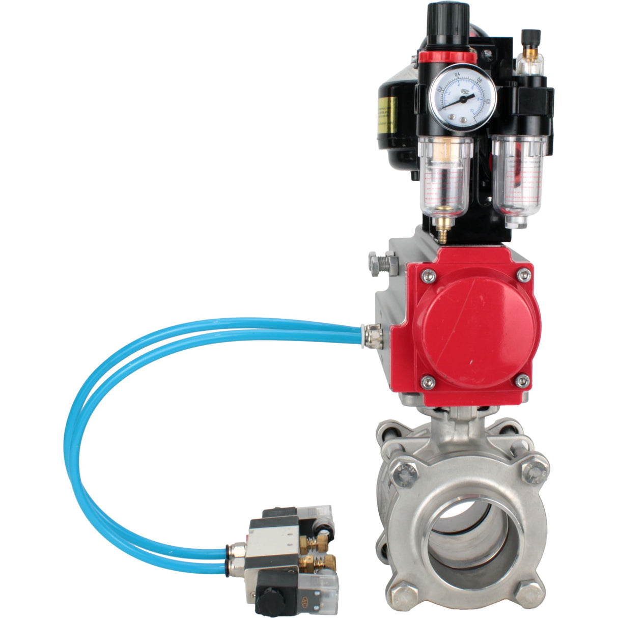 Ball valves Elephant BV3232P(3pc)-FP-W-ISO-H WDVF DN15-32 63 bar full bore, body - 316 stainless steel, seal - PTFE, for welding, with PA-DA pneumatic actuator, pneumatic distributor 4V320-08 220V, LSU APL-510N EX, ATU AFC2000