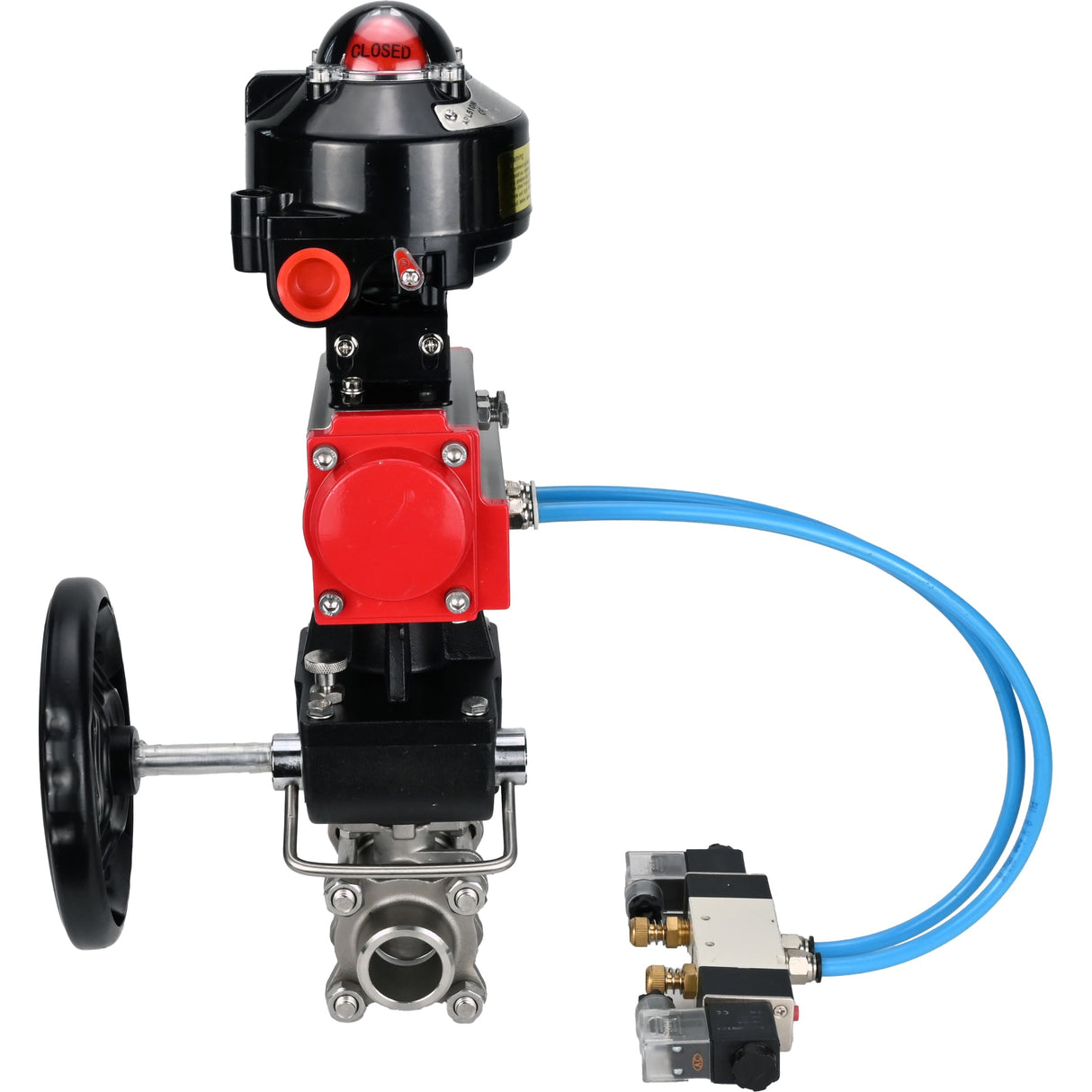 Ball valves Elephant BV3232P(3pc)-FP-W-ISO-H WDVF DN15-32 63 bar full bore, 316 stainless steel, seal - PTFE, for welding, with PA-DA pneumatic actuator, with pneumatic distributor 4V320-10 220V, LSU APL-510N EX, manual backup for MON