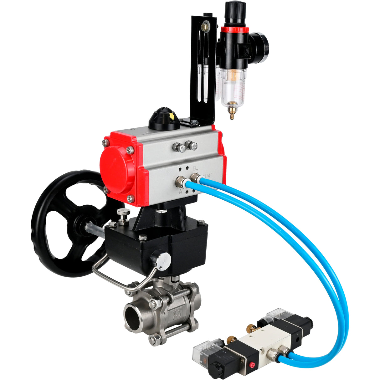 Ball valves Elephant BV3232P(3pc)-FP-W-ISO-H WDVF DN15-32 63 bar full bore, 316 stainless steel, seal - PTFE, for welding, with PA-DA pneumatic actuator, with pneumatic distributor 4V320-10 220V, manual backup for MON, ATU AFC2000