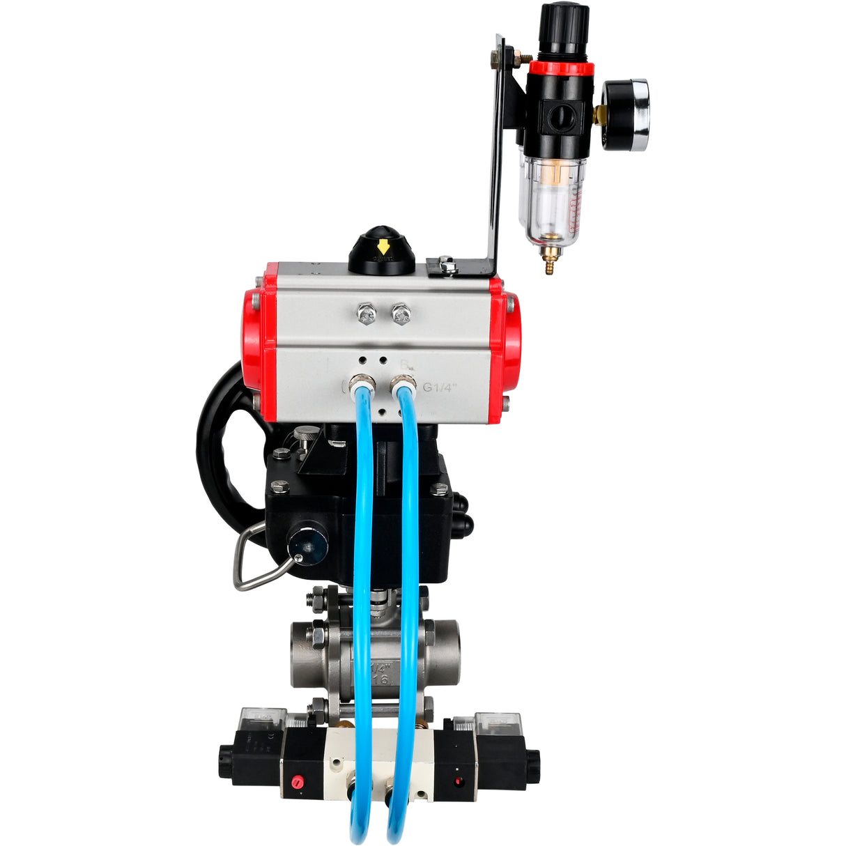 Ball valves Elephant BV3232P(3pc)-FP-W-ISO-H WDVF DN15-32 63 bar full bore, 316 stainless steel, seal - PTFE, for welding, with PA-DA pneumatic actuator, with pneumatic distributor 4V320-10 220V, manual backup for MON, ATU AFC2000