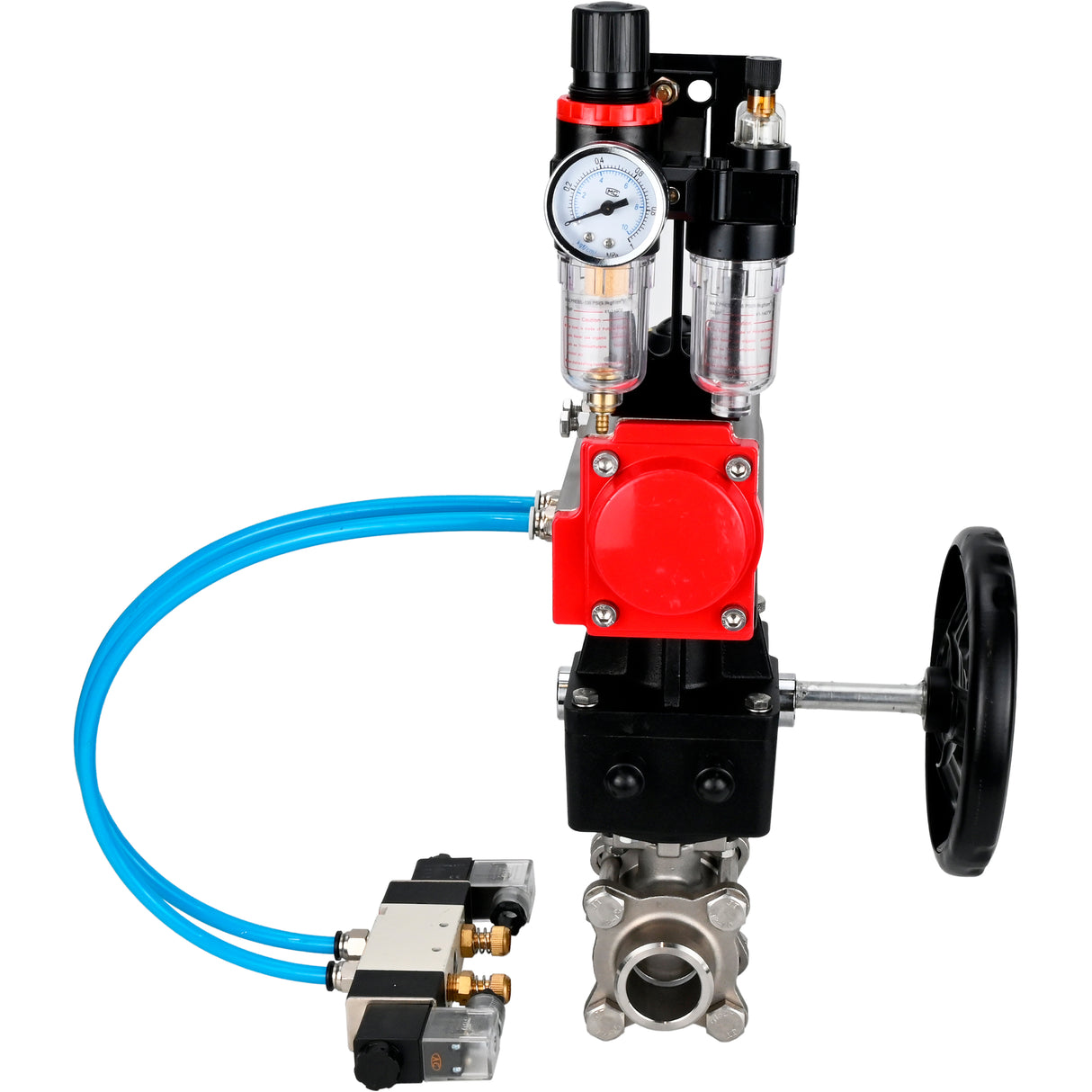 Ball valves Elephant BV3232P(3pc)-FP-W-ISO-H WDVF DN15-32 63 bar full bore, 316 stainless steel, seal - PTFE, for welding, with PA-DA pneumatic actuator, with pneumatic distributor 4V320-10 220V, manual backup for MON, ATU AFC2000