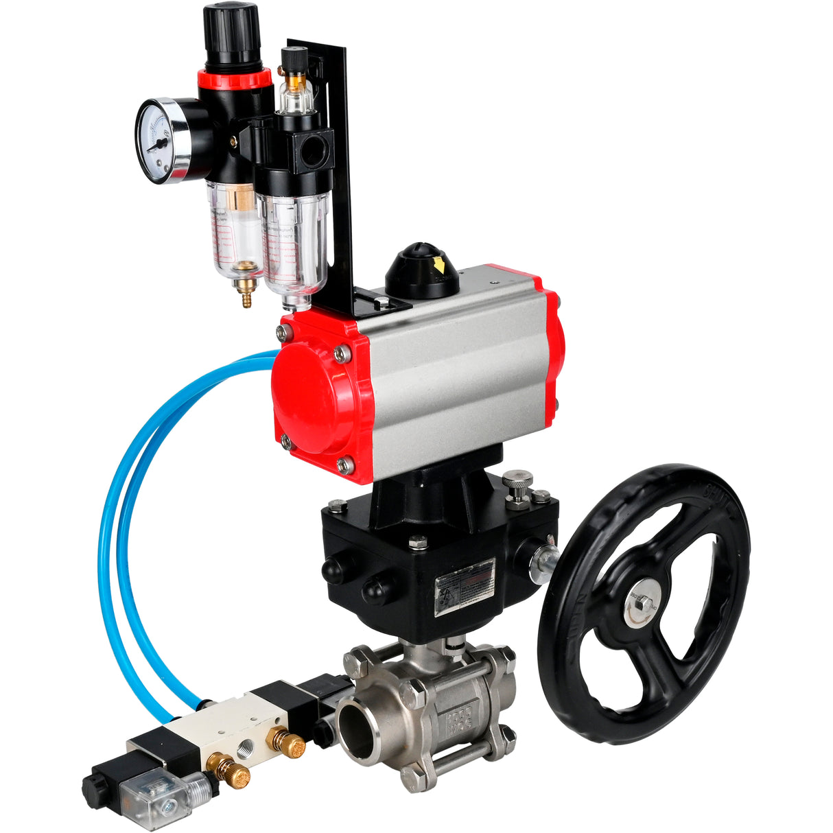 Ball valves Elephant BV3232P(3pc)-FP-W-ISO-H WDVF DN15-32 63 bar full bore, 316 stainless steel, seal - PTFE, for welding, with PA-DA pneumatic actuator, with pneumatic distributor 4V320-10 220V, manual backup for MON, ATU AFC2000