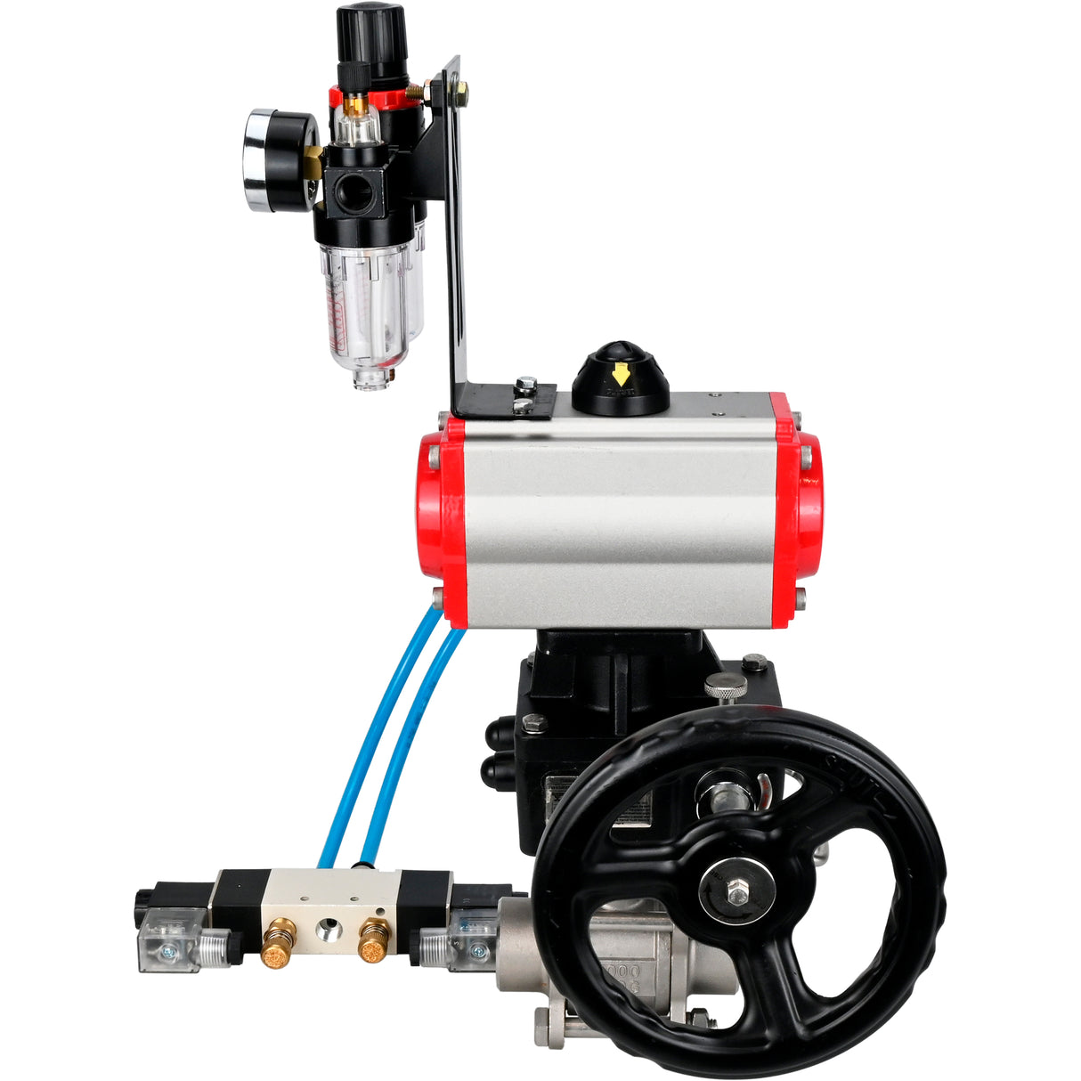 Ball valves Elephant BV3232P(3pc)-FP-W-ISO-H WDVF DN15-32 63 bar full bore, 316 stainless steel, seal - PTFE, for welding, with PA-DA pneumatic actuator, with pneumatic distributor 4V320-10 220V, manual backup for MON, ATU AFC2000