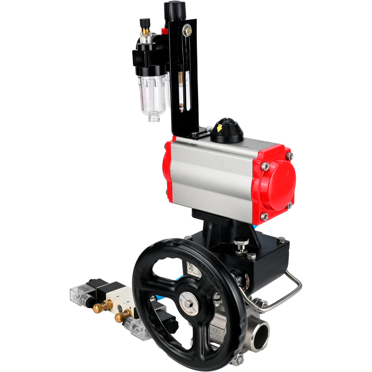 Ball valves Elephant BV3232P(3pc)-FP-W-ISO-H WDVF DN15-32 63 bar full bore, 316 stainless steel, seal - PTFE, for welding, with PA-DA pneumatic actuator, with pneumatic distributor 4V320-10 220V, manual backup for MON, ATU AFC2000