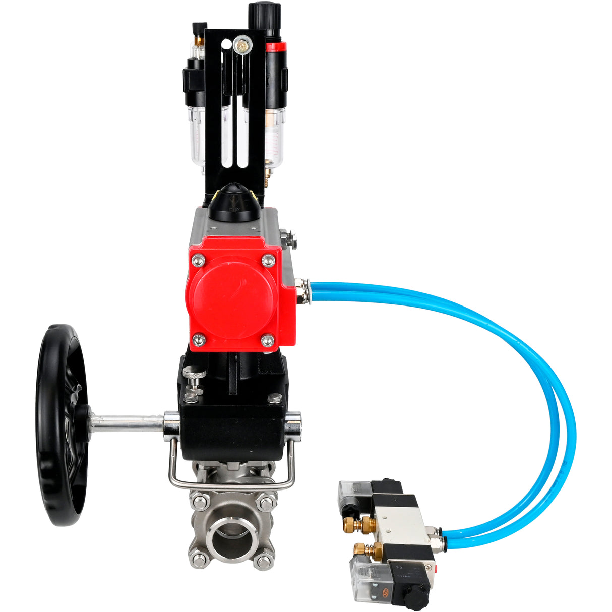 Ball valves Elephant BV3232P(3pc)-FP-W-ISO-H WDVF DN15-32 63 bar full bore, 316 stainless steel, seal - PTFE, for welding, with PA-DA pneumatic actuator, with pneumatic distributor 4V320-10 220V, manual backup for MON, ATU AFC2000