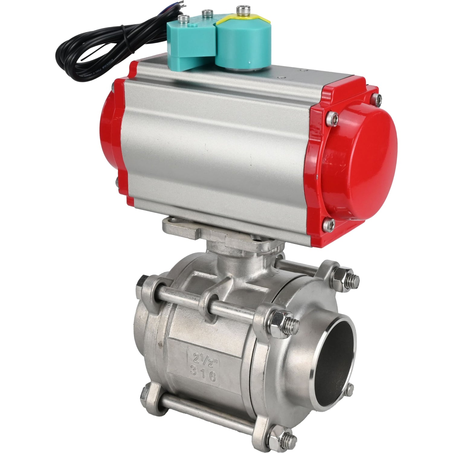 Ball valves Elephant BV3232P(3pc)-FP-W-ISO-H WDVF DN15-32 63 bar full bore, body - 316 stainless steel, seal - PTFE, for welding, with pneumatic drive PA-DA and ALS200D magnetic switch