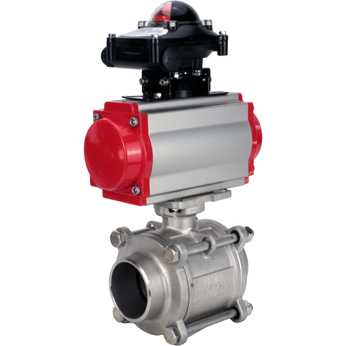 Ball valves Elephant BV3232P(3pc)-FP-W-ISO-H WDVF DN15-32 63 bar full bore, body - 316 stainless steel, seal - PTFE, for welding, with PA-SA pneumatic actuator, LSU APL-210N