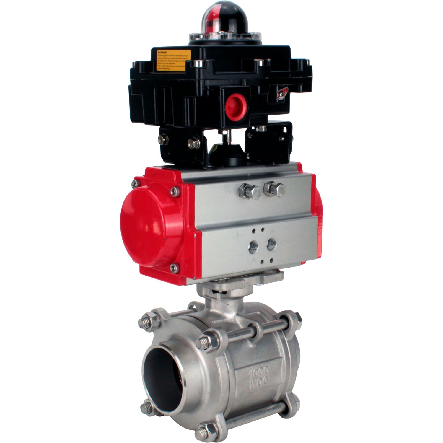 Ball valves Elephant BV3232P(3pc)-FP-W-ISO-H WDVF DN15-32 63 bar full bore, body - 316 stainless steel, seal - PTFE, for welding, with PA-DA pneumatic actuator, LSU APL-410N EX