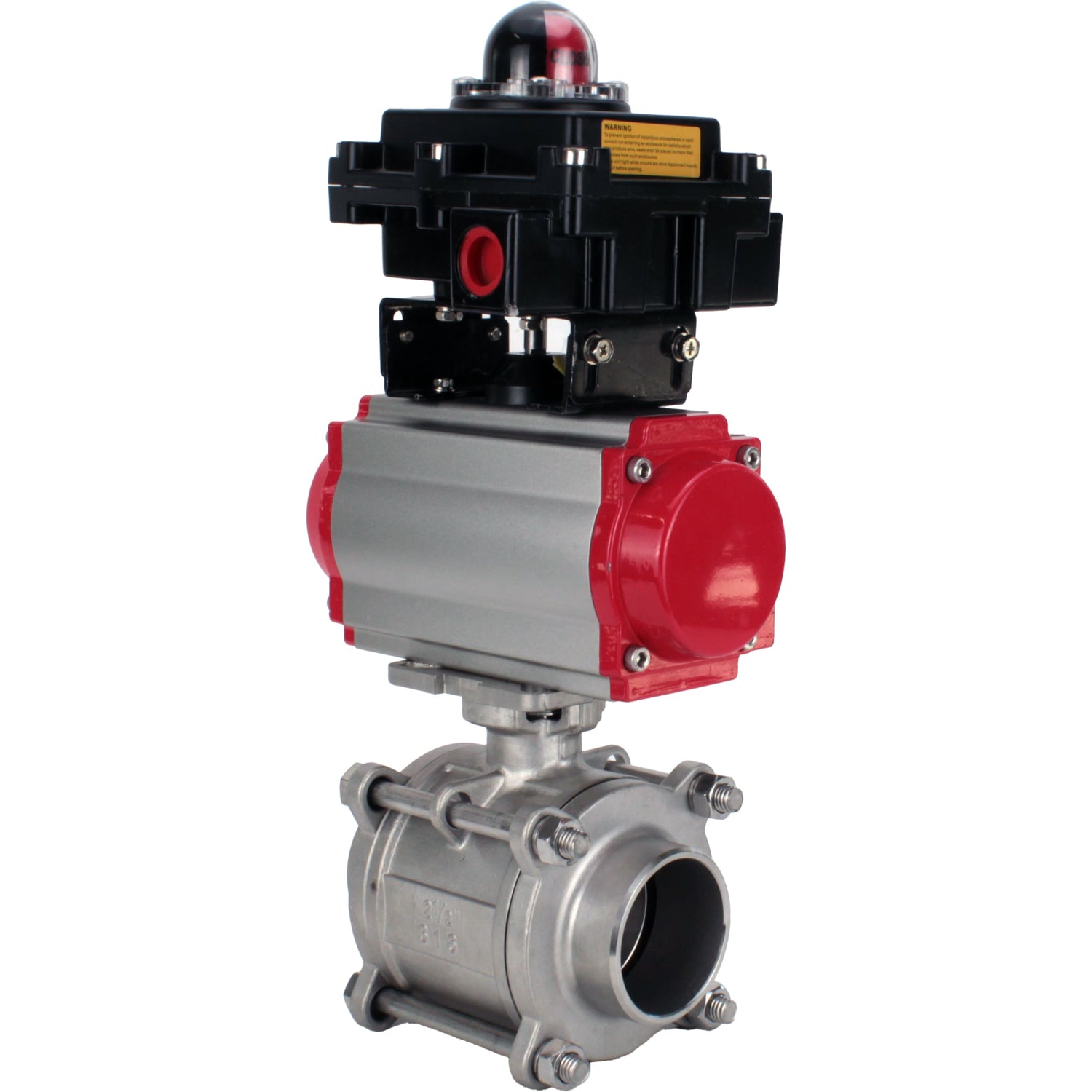 Ball valves Elephant BV3232P(3pc)-FP-W-ISO-H WDVF DN15-32 63 bar full bore, body - 316 stainless steel, seal - PTFE, for welding, with PA-DA pneumatic actuator, LSU APL-410N EX