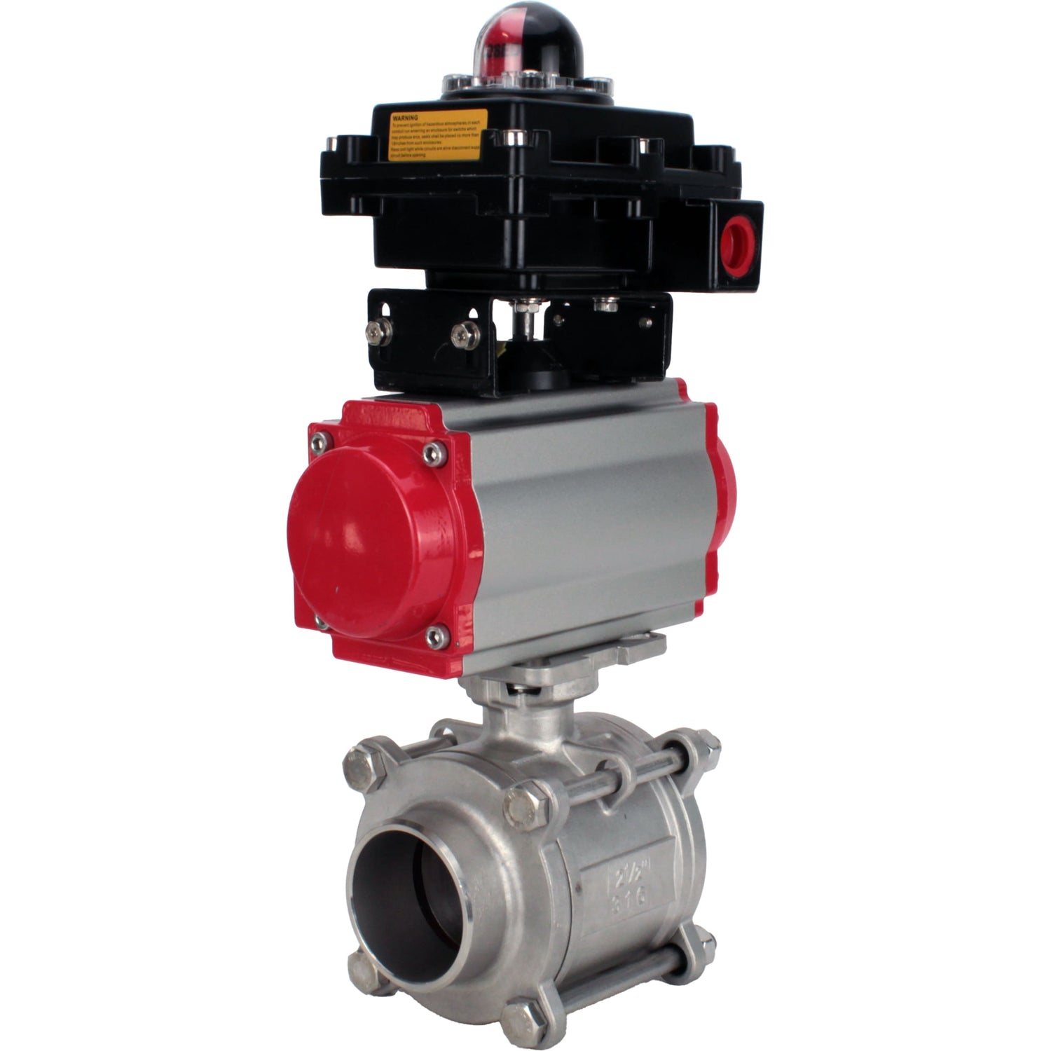 Ball valves Elephant BV3232P(3pc)-FP-W-ISO-H WDVF DN15-32 63 bar full bore, body - 316 stainless steel, seal - PTFE, for welding, with PA-DA pneumatic actuator, LSU APL-410N EX