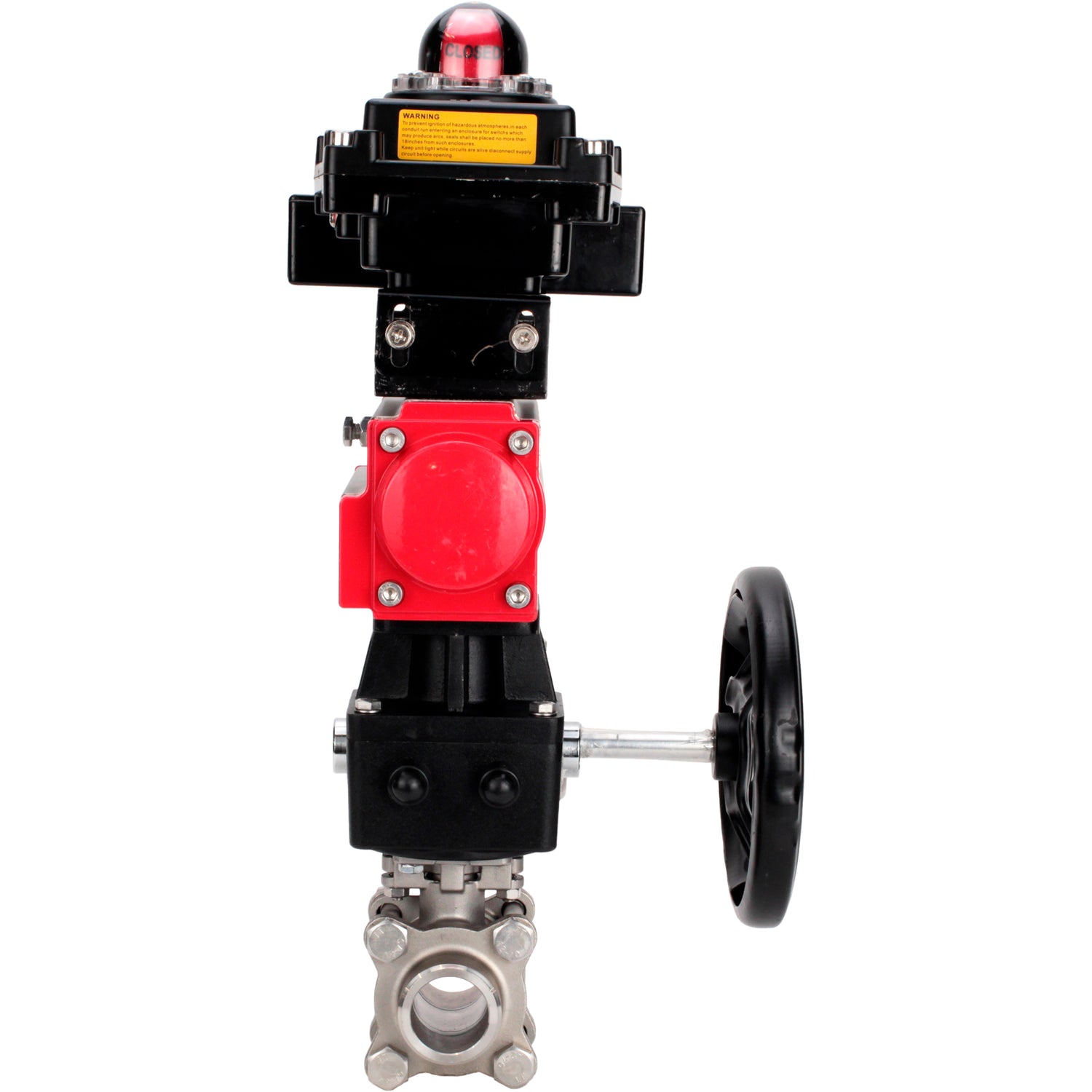 Ball valves Elephant BV3232P(3pc)-FP-W-ISO-H WDVF DN15-32 63 bar full bore, body - 316 stainless steel, seal - PTFE, for welding, with PA-DA pneumatic actuator, LSU APL-410N EX, manual backup for MON