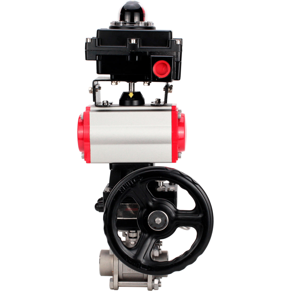 Ball valves Elephant BV3232P(3pc)-FP-W-ISO-H WDVF DN15-32 63 bar full bore, body - 316 stainless steel, seal - PTFE, for welding, with PA-DA pneumatic actuator, LSU APL-410N EX, manual backup for MON