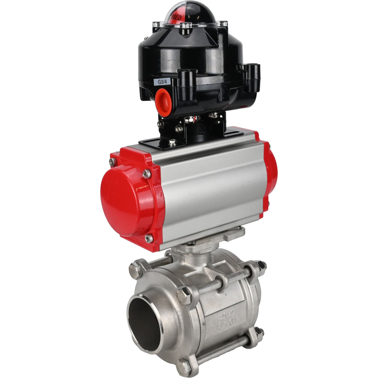 Ball valves Elephant BV3232P(3pc)-FP-W-ISO-H WDVF DN15-32 63 bar full bore, body - 316 stainless steel, seal - PTFE, for welding, with PA-SA pneumatic actuator, LSU APL-510N EX