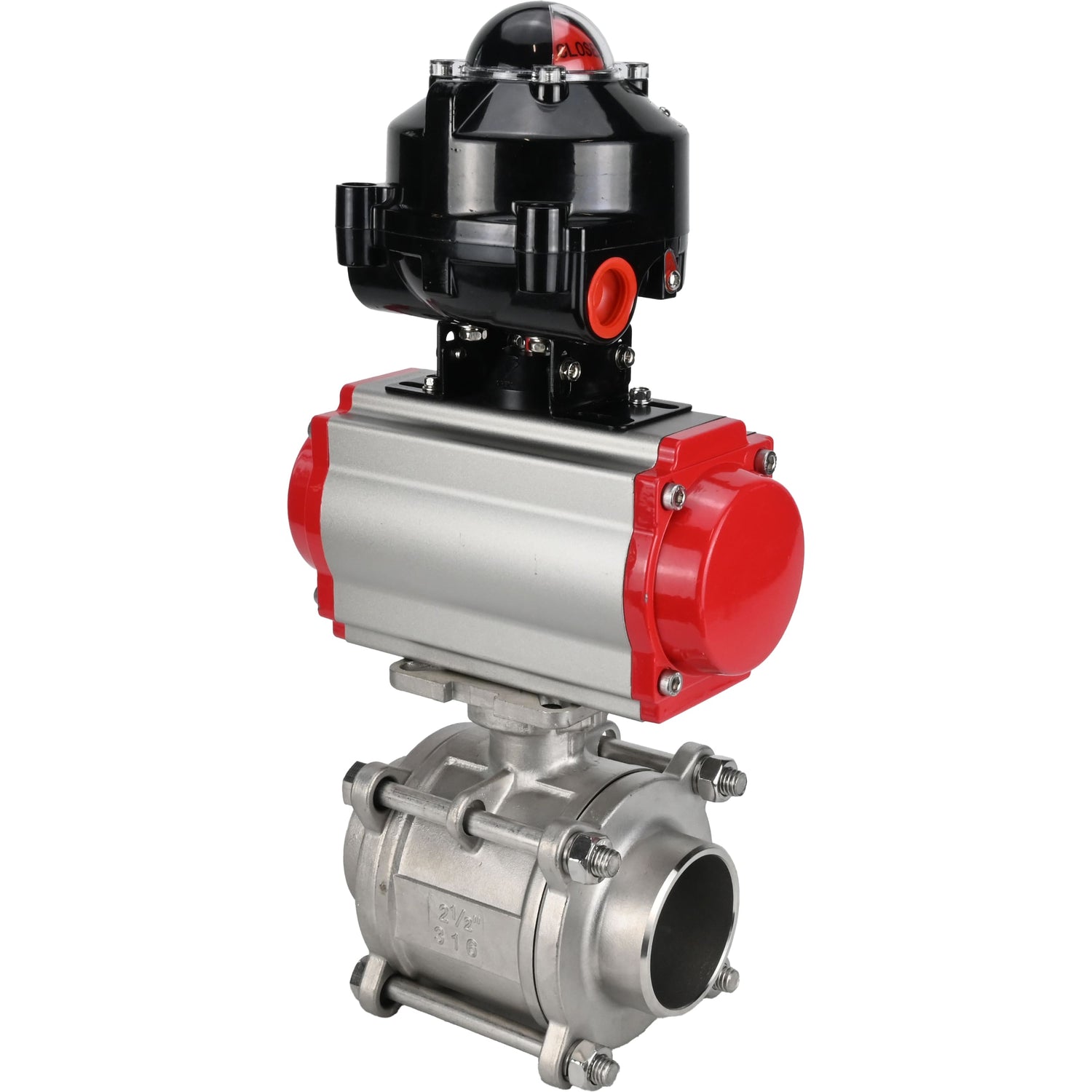 Ball valves Elephant BV3232P(3pc)-FP-W-ISO-H WDVF DN15-32 63 bar full bore, body - 316 stainless steel, seal - PTFE, for welding, with PA-SA pneumatic actuator, LSU APL-510N EX