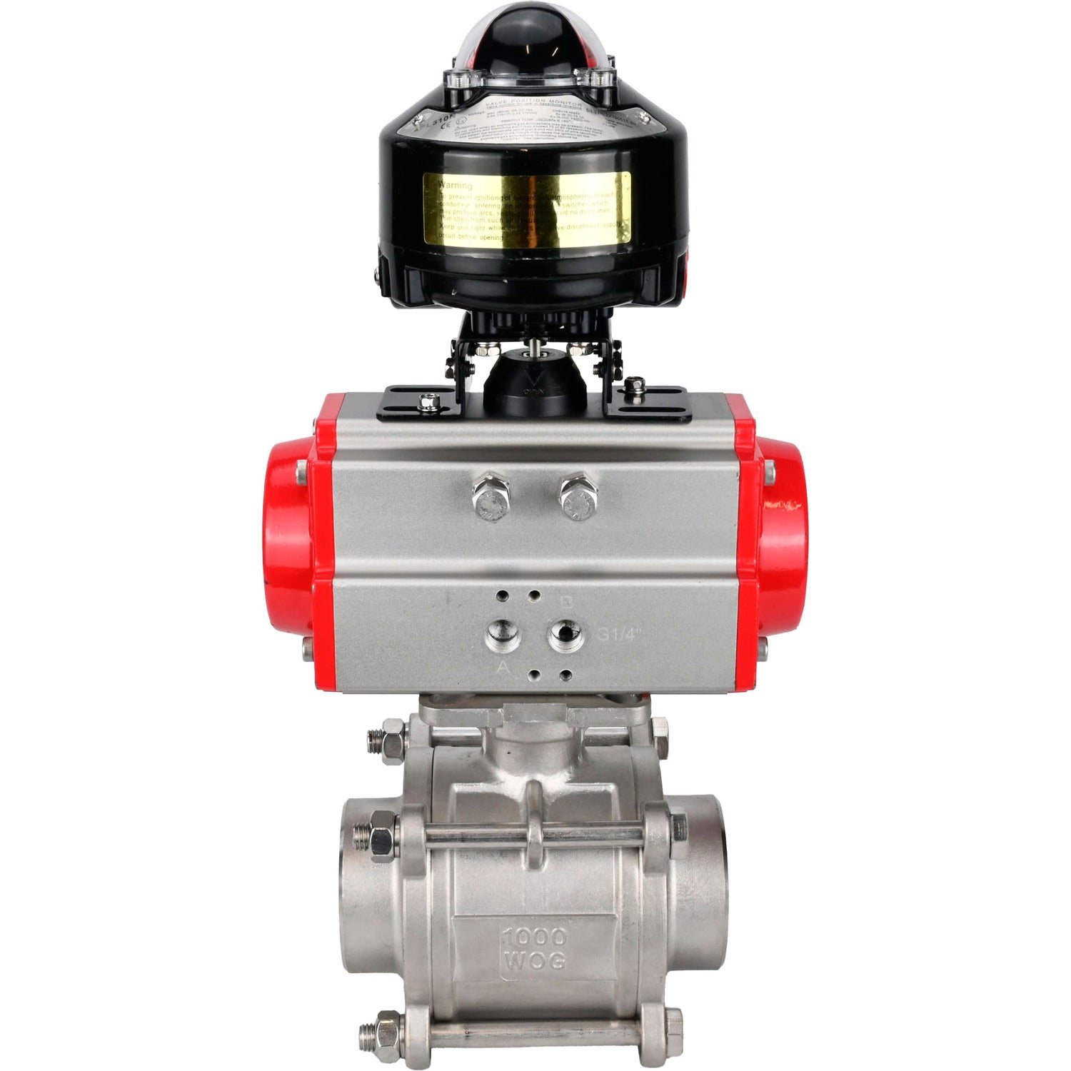 Ball valves Elephant BV3232P(3pc)-FP-W-ISO-H WDVF DN15-32 63 bar full bore, body - 316 stainless steel, seal - PTFE, for welding, with PA-SA pneumatic actuator, LSU APL-510N EX