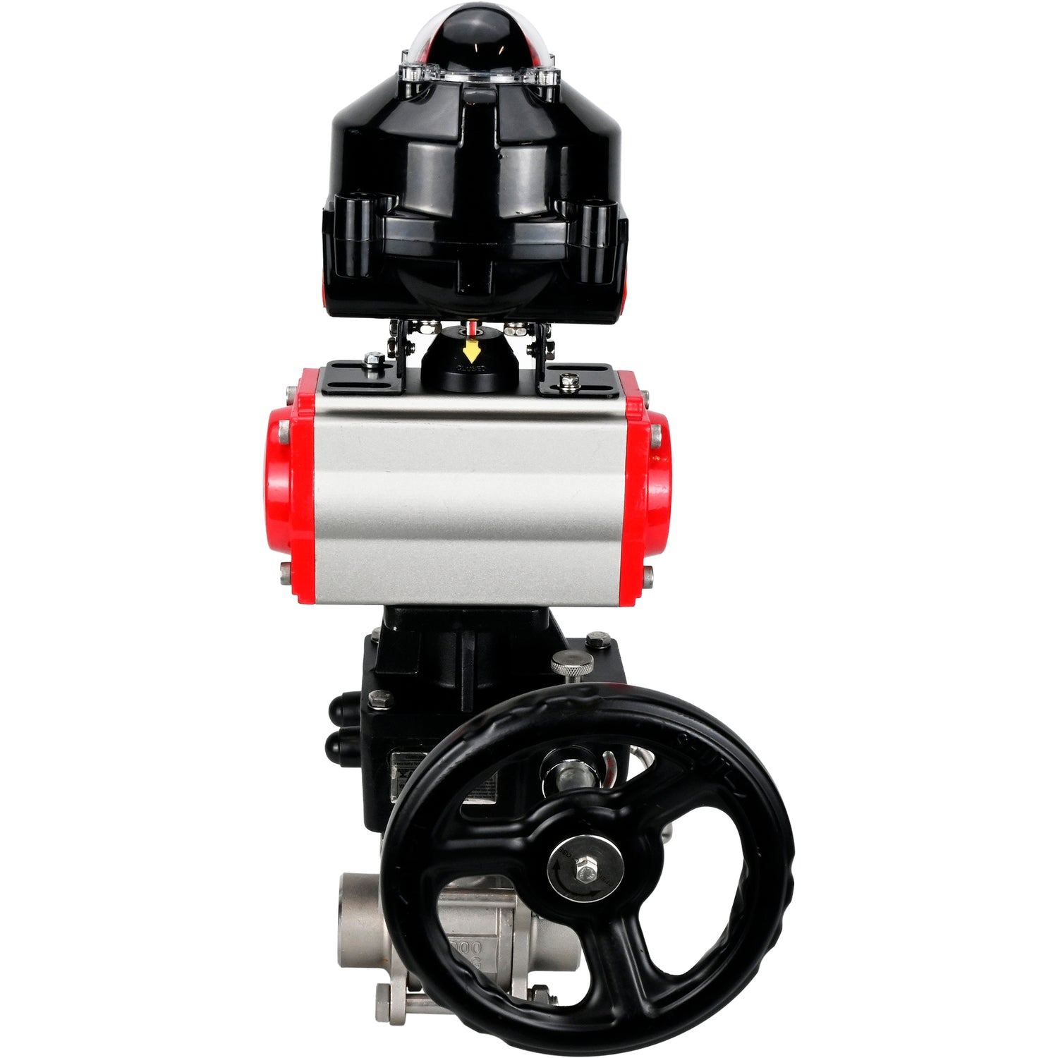 Ball valves Elephant BV3232P(3pc)-FP-W-ISO-H WDVF DN15-32 63 bar full bore, body - 316 stainless steel, seal - PTFE, for welding, with PA-DA pneumatic actuator, LSU APL-510N EX, manual backup for MON