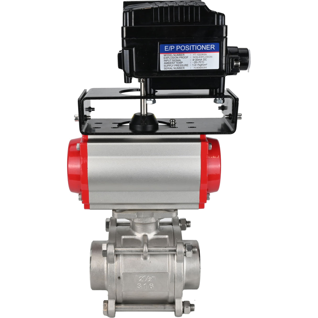 Ball valves Elephant BV3232P(3pc)-FP-W-ISO-H WDVF DN15-32 63 bar full bore, body - 316 stainless steel, seal - PTFE, for welding, with PA-SA pneumatic actuator, YT-1000RSN electro-pneumatic rotary positioner without feedback