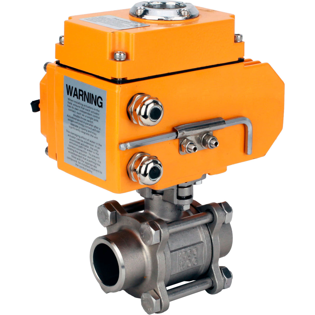 Ball valves Elephant BV3232P(3pc)-FP-W-ISO-H WDVF DN15-32 63 bar full bore, body - 316 stainless steel, seal - PTFE, for welding, with a 1/4-turn electric drive Elephant QT-N-EM-O1-24VDC-U1