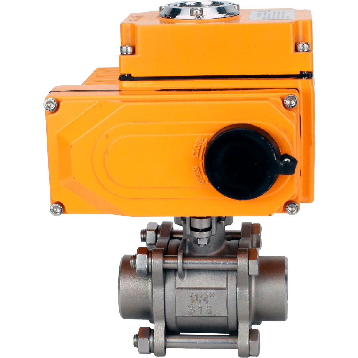 Ball valves Elephant BV3232P(3pc)-FP-W-ISO-H WDVF DN15-32 63 bar full bore, body - 316 stainless steel, seal - PTFE, for welding, with a 1/4-turn electric drive Elephant QT-N-EM-O1-24VDC-U1