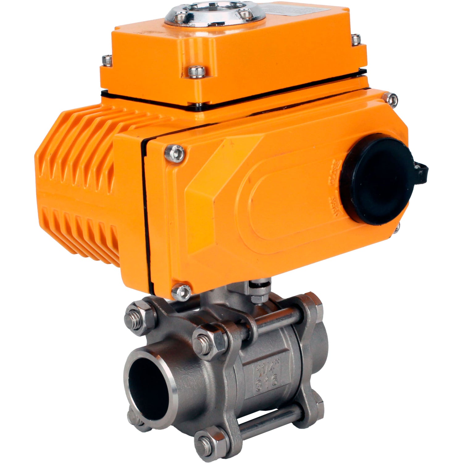 Ball valves Elephant BV3232P(3pc)-FP-W-ISO-H WDVF DN15-32 63 bar full bore, body - 316 stainless steel, seal - PTFE, for welding, with a 1/4-turn electric drive Elephant QT-N-EM-O1-24VDC-U1