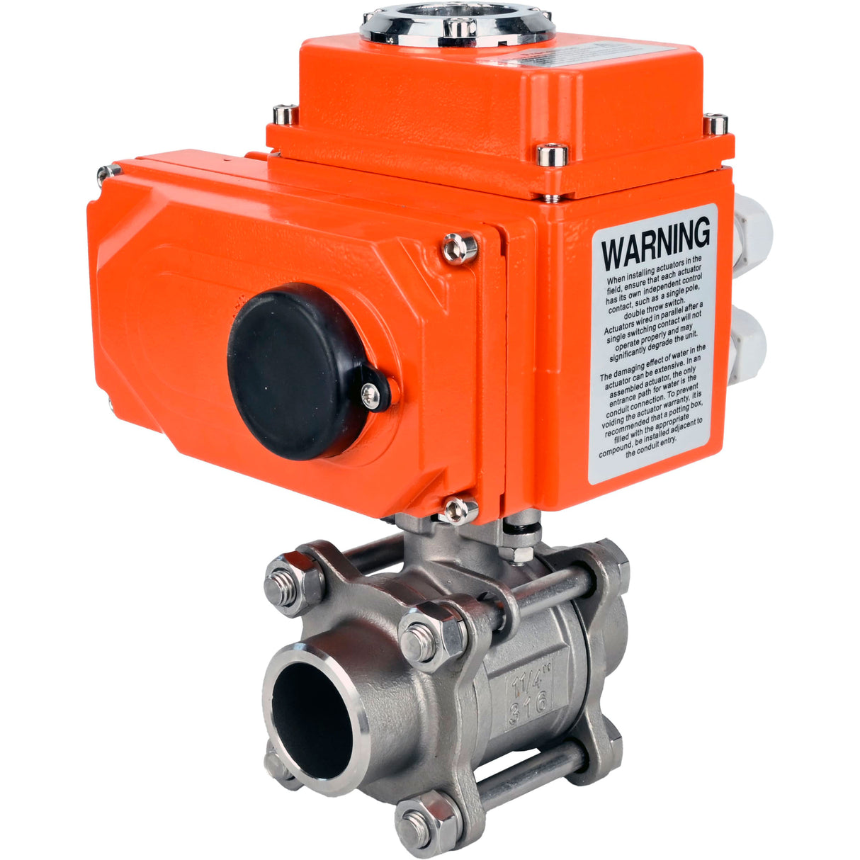 Ball valves Elephant BV3232P(3pc)-FP-W-ISO-H WDVF DN15-32 63 bar full bore, body - 316 stainless steel, seal - PTFE, for welding, with a 1/4-turn electric drive Elephant QT-N-EM-O1-24VDC-U1 HARK