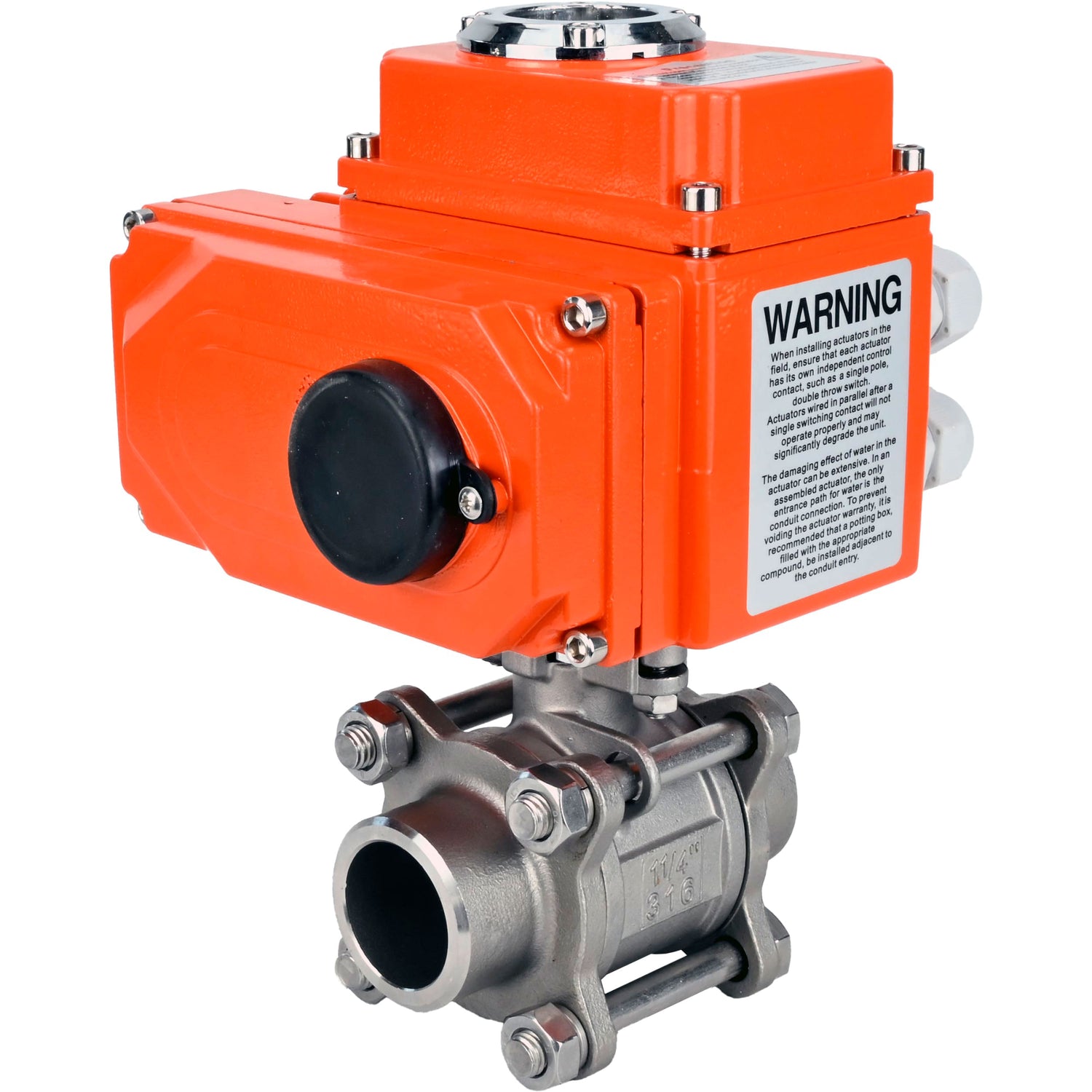 Ball valves Elephant BV3232P(3pc)-FP-W-ISO-H WDVF DN15-32 63 bar full bore, body - 316 stainless steel, seal - PTFE, for welding, with a 1/4-turn electric drive Elephant QT-N-EM-O1-24VDC-U1 HARK