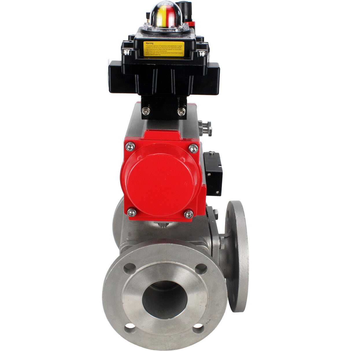 Ball valves Elephant BV3232P(4pc)-FP-3WL-F-ISO-H 16 bar full bore, flanged, body - stainless steel SS316, ISO flange F03/F04-F10/F12, square 9x9-19x19, with pneumatic drive PA-DA, pneumatic distributor 4M310-08 NAMUR 24V, LSU APL-410N EX and ATU AFC