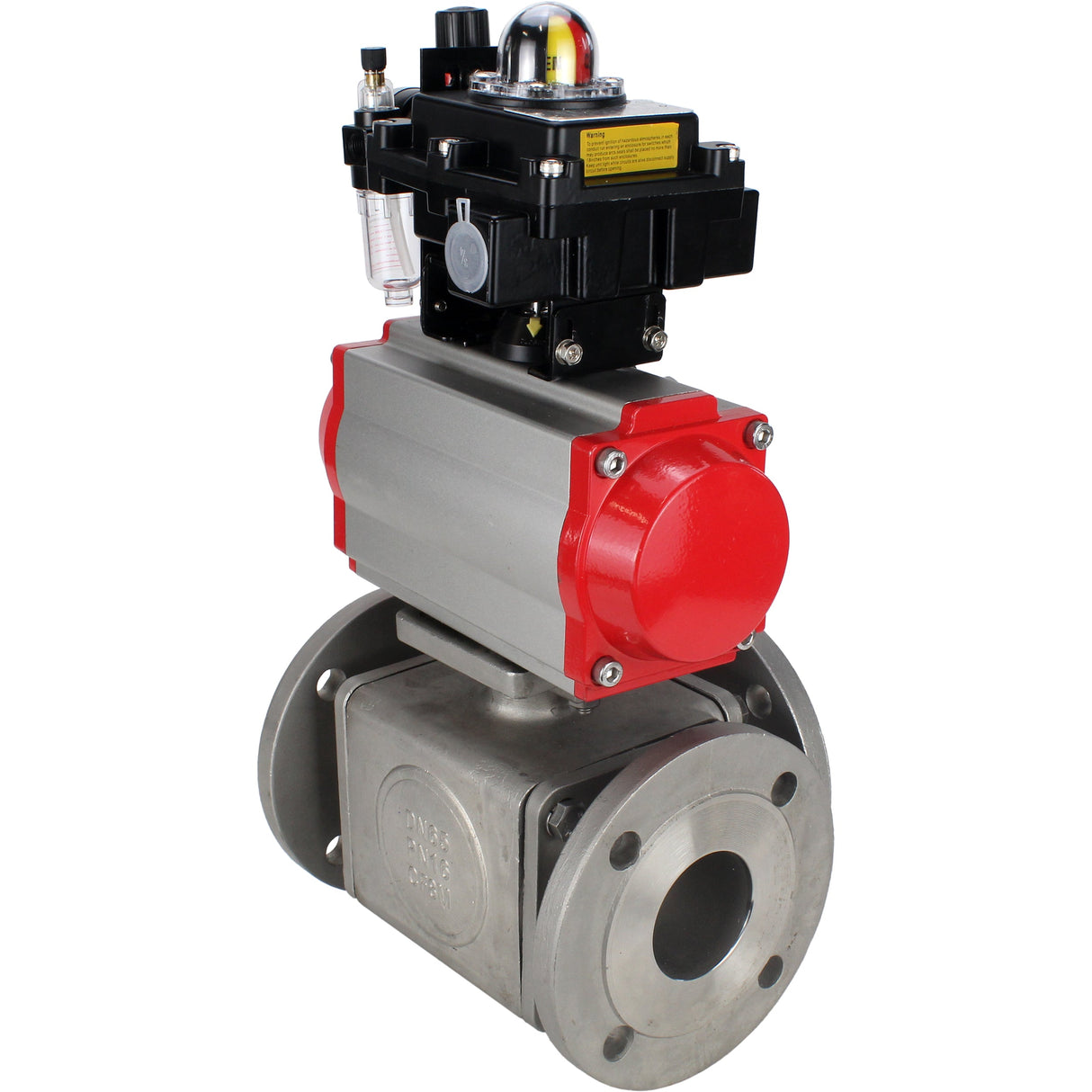 Ball valves Elephant BV3232P(4pc)-FP-3WL-F-ISO-H 16 bar full bore, flanged, body - stainless steel SS316, ISO flange F03/F04-F10/F12, square 9x9-19x19, with pneumatic drive PA-DA, pneumatic distributor 4M310-08 NAMUR 24V, LSU APL-410N EX and ATU AFC