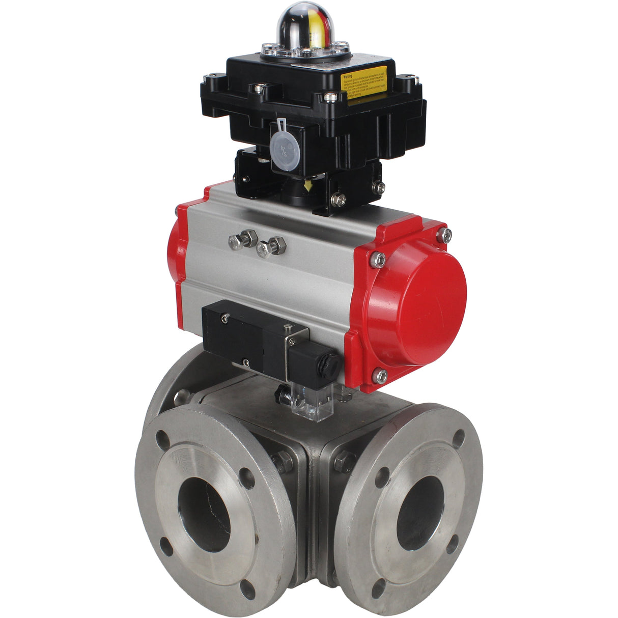 Ball valves Elephant BV3232P(4pc)-FP-3WL-F-ISO-H 16 bar full bore, flanged, body - stainless steel SS316, ISO flange F03/F04-F10/F12, square 9x9-19x19, with pneumatic drive PA-DA, pneumatic distributor 4M310-08 NAMUR 24V and LSU APL-410N EX