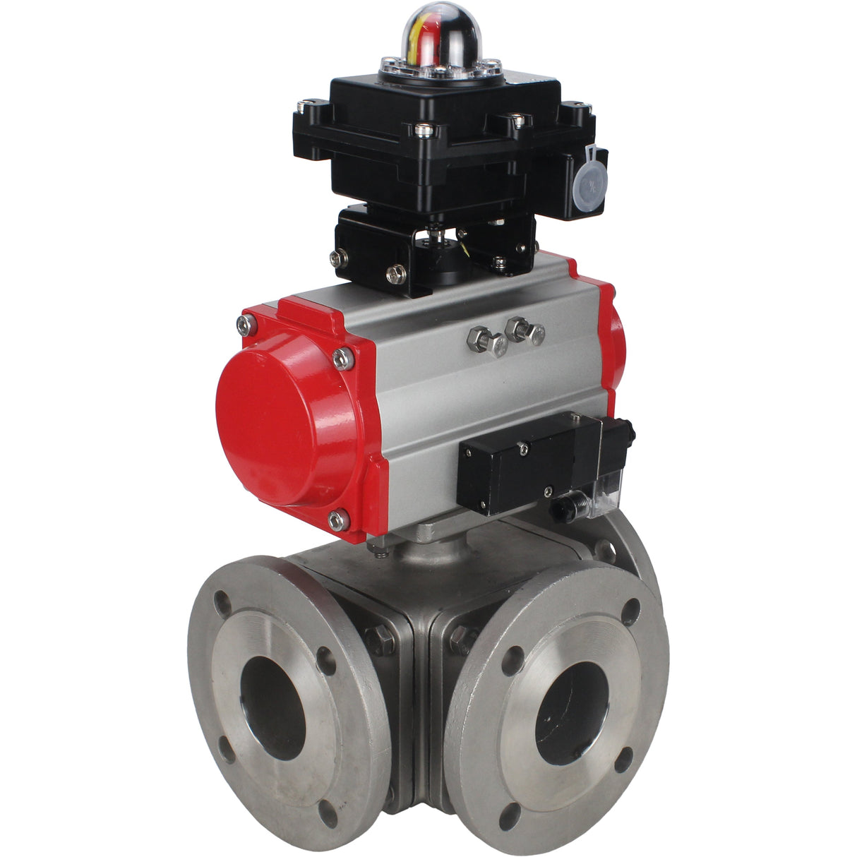 Ball valves Elephant BV3232P(4pc)-FP-3WL-F-ISO-H 16 bar full bore, flanged, body - stainless steel SS316, ISO flange F03/F04-F10/F12, square 9x9-19x19, with pneumatic drive PA-DA, pneumatic distributor 4M310-08 NAMUR 24V and LSU APL-410N EX