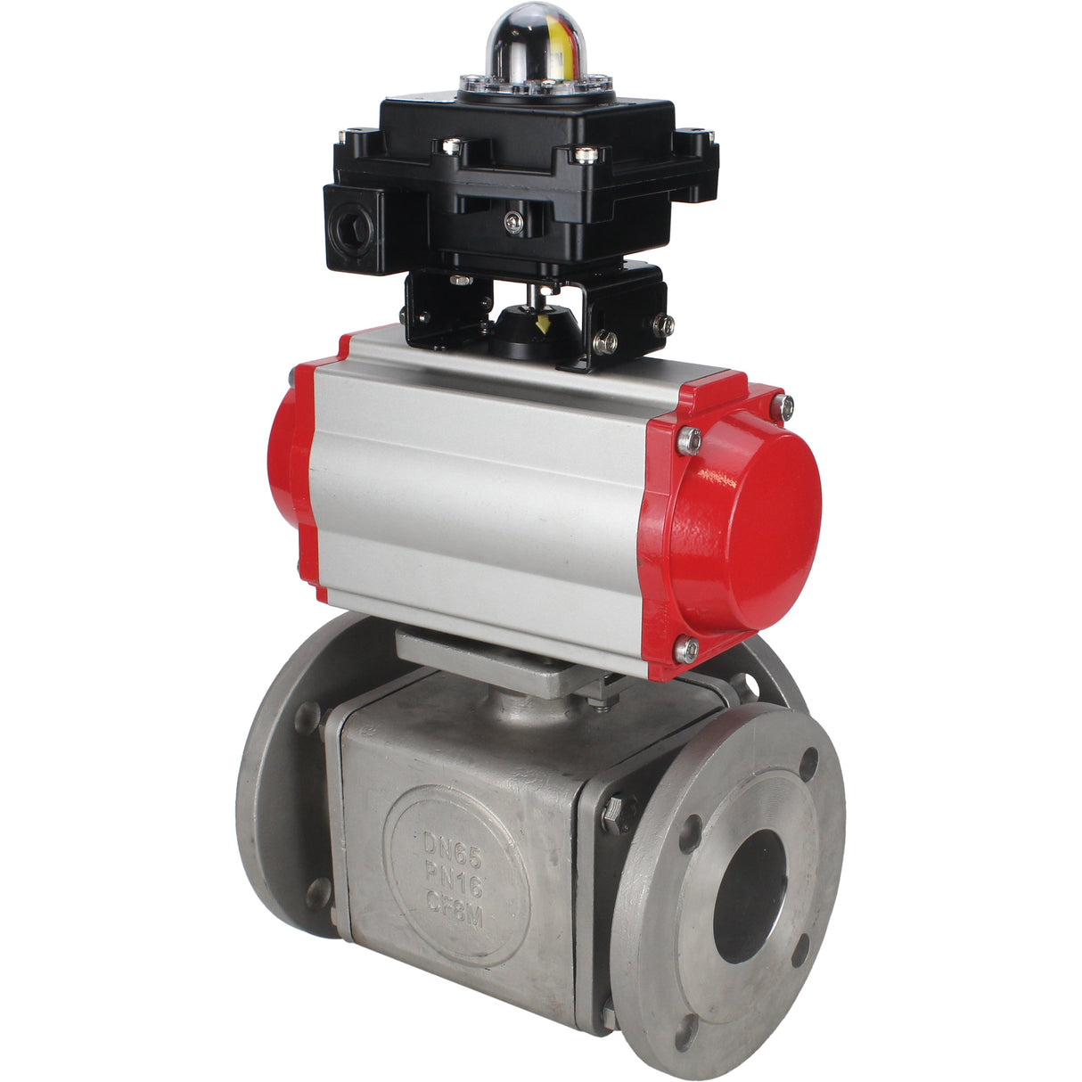 Ball valves Elephant BV3232P(4pc)-FP-3WL-F-ISO-H 16 bar full bore, flanged, body - stainless steel SS316, ISO flange F03/F04-F10/F12, square 9x9-19x19, with pneumatic drive PA-SA, pneumatic valve 4M310-08 NAMUR 220V and LSU APL-410N EX