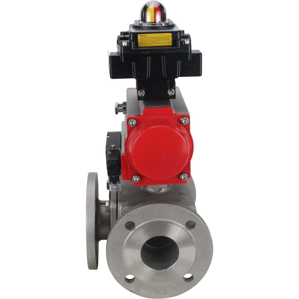 Ball valves Elephant BV3232P(4pc)-FP-3WL-F-ISO-H 16 bar full bore, flanged, body - stainless steel SS316, ISO flange F03/F04-F10/F12, square 9x9-19x19, with pneumatic drive PA-SA, pneumatic valve 4M310-08 NAMUR 220V and LSU APL-410N EX