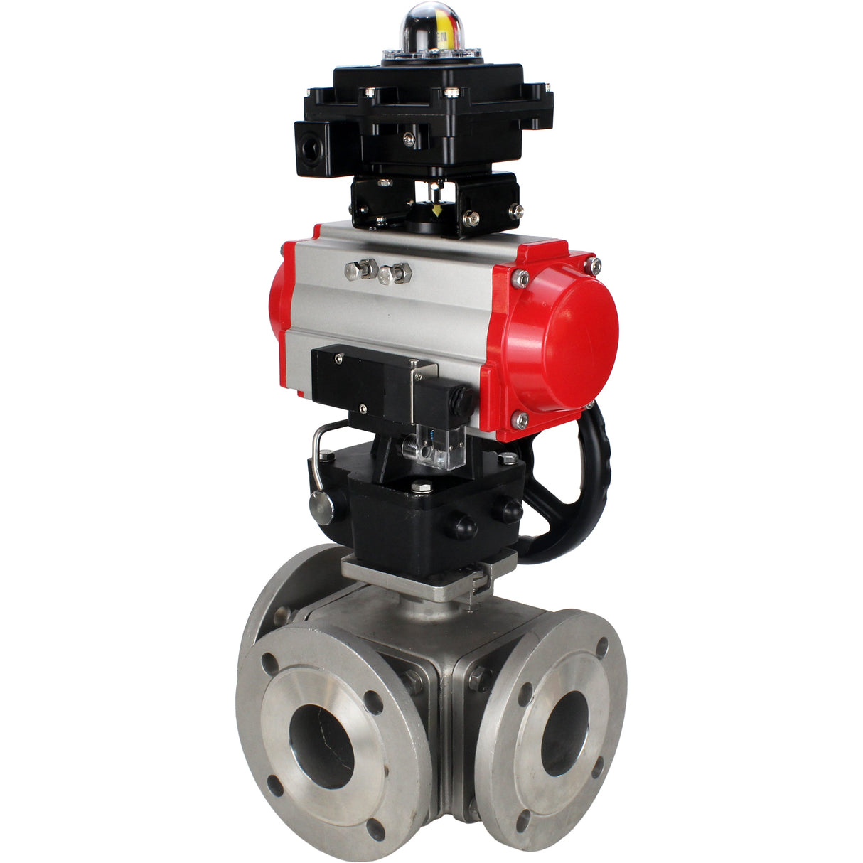 Ball valves Elephant BV3232P(4pc)-FP-3WL-F-ISO-H 16 bar full bore, flanged, body - stainless steel SS316, ISO flange F03/F04-F10/F12, square 9x9-19x19, with pneumatic drive PA-DA, mon/distributor 4M310-08 24V, LSU APL-410N EX and Doubler MON3-700-T38-ISO