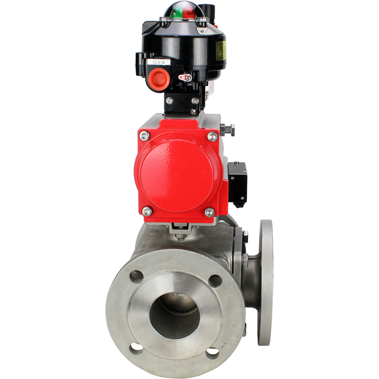 Ball valves Elephant BV3232P(4pc)-FP-3WL-F-ISO-H 16 bar full bore, flanged, body - stainless steel SS316, ISO flange F03/F04-F10/F12, square 9x9-19x19, with pneumatic drive PA-DA, pneumatic distributor 4M310-08 NAMUR 24V, LSU APL-510N EX and ATU AFC