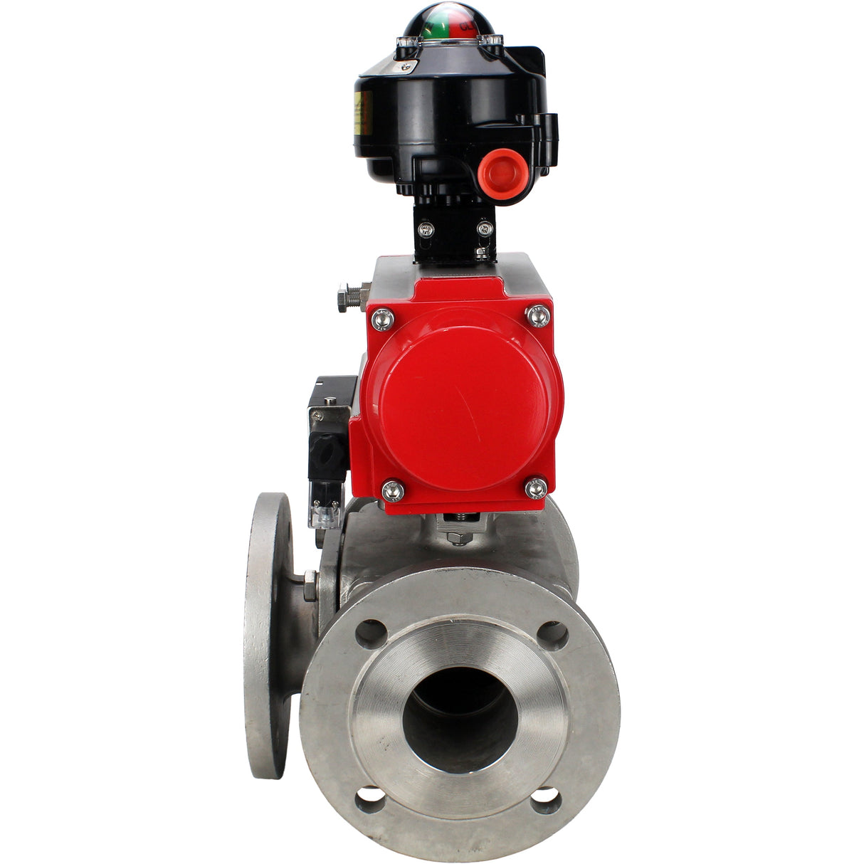 Ball valves Elephant BV3232P(4pc)-FP-3WL-F-ISO-H 16 bar full bore, flanged, body - stainless steel SS316, ISO flange F03/F04-F10/F12, square 9x9-19x19, with pneumatic drive PA-SA, pneumatic valve 4M310-08 NAMUR 220V and LSU APL-510N EX