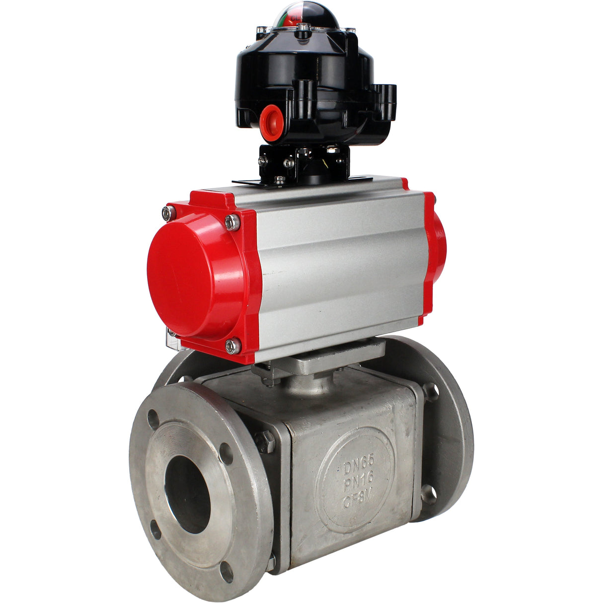 Ball valves Elephant BV3232P(4pc)-FP-3WL-F-ISO-H 16 bar full bore, flanged, body - stainless steel SS316, ISO flange F03/F04-F10/F12, square 9x9-19x19, with pneumatic drive PA-DA, pneumatic distributor 4M310-08 NAMUR 24V and LSU APL-510N EX