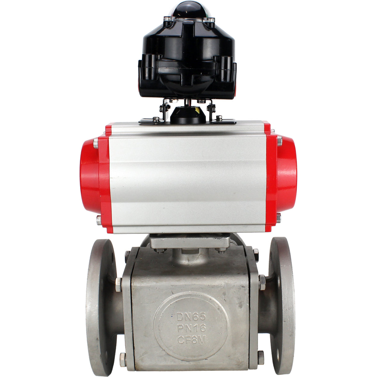 Ball valves Elephant BV3232P(4pc)-FP-3WL-F-ISO-H 16 bar full bore, flanged, body - stainless steel SS316, ISO flange F03/F04-F10/F12, square 9x9-19x19, with pneumatic drive PA-SA, pneumatic valve 4M310-08 NAMUR 220V and LSU APL-510N EX