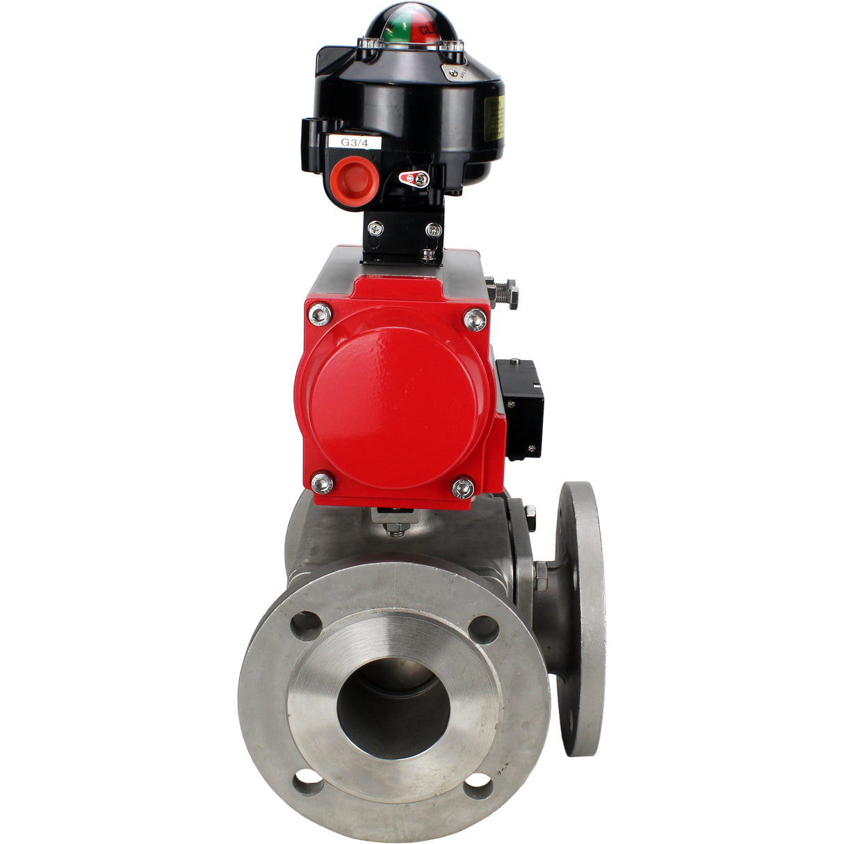 Ball valves Elephant BV3232P(4pc)-FP-3WL-F-ISO-H 16 bar full bore, flanged, body - stainless steel SS316, ISO flange F03/F04-F10/F12, square 9x9-19x19, with pneumatic drive PA-SA, pneumatic valve 4M310-08 NAMUR 220V and LSU APL-510N EX