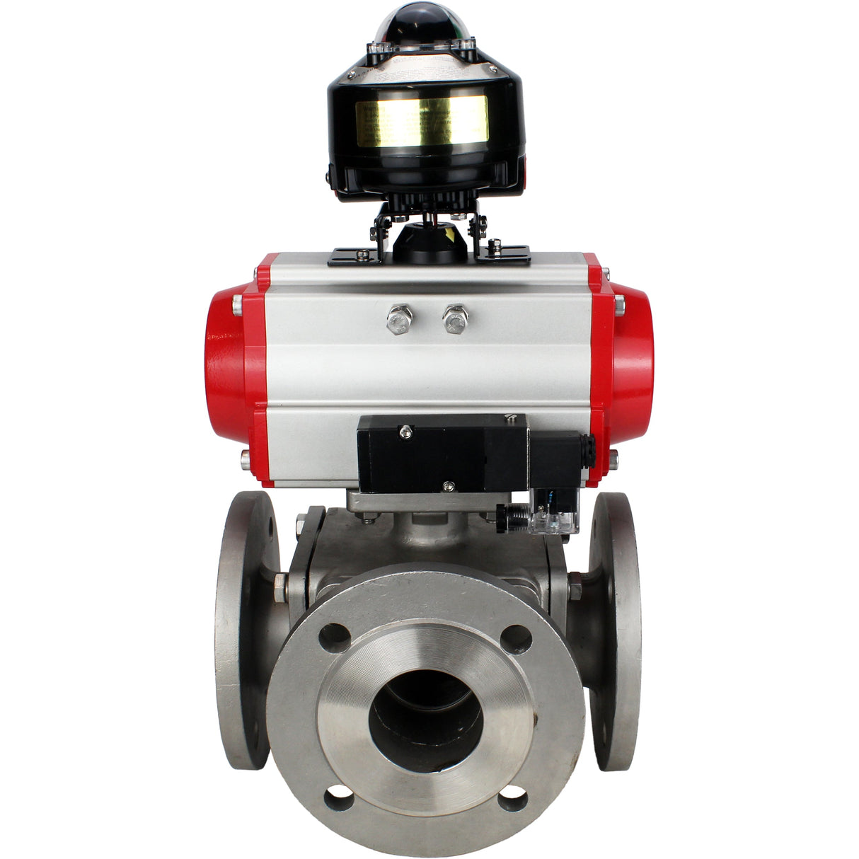 Ball valves Elephant BV3232P(4pc)-FP-3WL-F-ISO-H 16 bar full bore, flanged, body - stainless steel SS316, ISO flange F03/F04-F10/F12, square 9x9-19x19, with pneumatic drive PA-SA, pneumatic valve 4M310-08 NAMUR 220V and LSU APL-510N EX