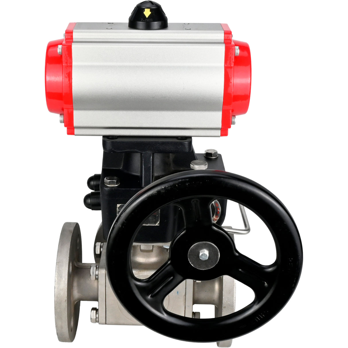 Ball valves Elephant BV3232P(4pc)-FP-3WL-F-ISO-H 16 bar full bore, flanged, body - stainless steel SS316, ISO flange F03/F04-F10/F12, square 9x9-19x19, with pneumatic drive PA-DA, pneumatic distributor 4M310-08 NAMUR 24V and Doubler MON3-700-T38-IS