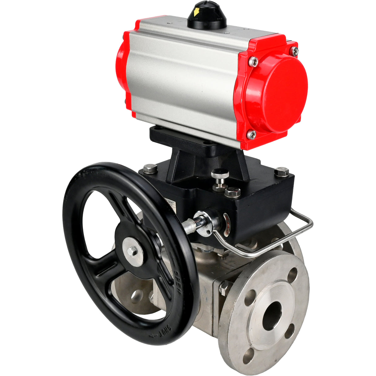 Ball valves Elephant BV3232P(4pc)-FP-3WL-F-ISO-H 16 bar full bore, flanged, body - stainless steel SS316, ISO flange F03/F04-F10/F12, square 9x9-19x19, with pneumatic drive PA-DA, pneumatic distributor 4M310-08 NAMUR 24V and Doubler MON3-700-T38-IS