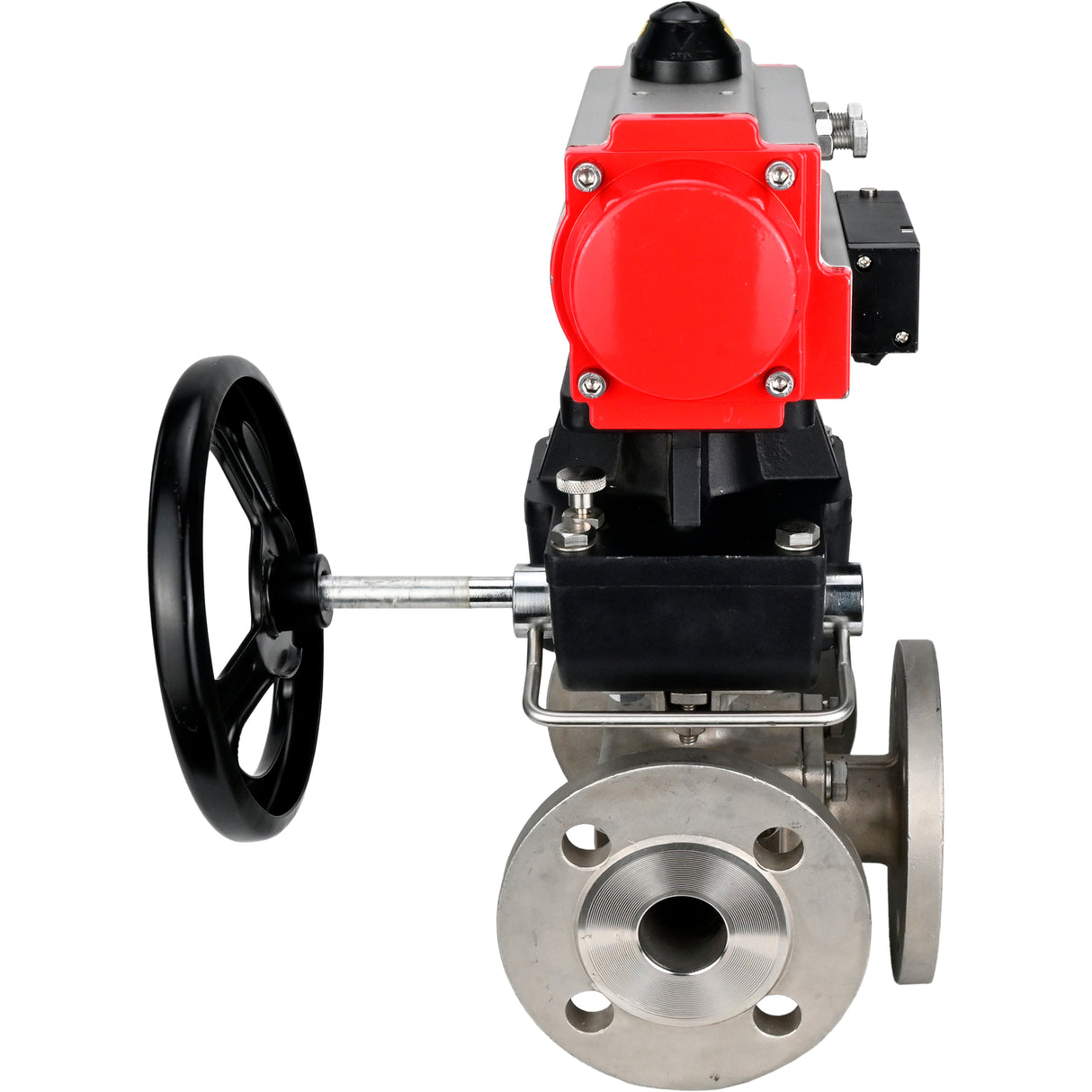 Ball valves Elephant BV3232P(4pc)-FP-3WL-F-ISO-H 16 bar full bore, flanged, body - stainless steel SS316, ISO flange F03/F04-F10/F12, square 9x9-19x19, with pneumatic drive PA-DA, pneumatic distributor 4M310-08 NAMUR 24V and Doubler MON3-700-T38-IS