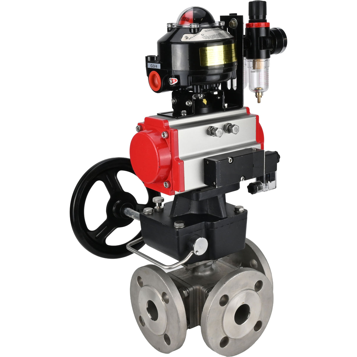 Ball valves Elephant BV3232P(4pc)-FP-3WL-F-ISO-H 16 bar full bore, flanged, body - stainless steel SS316, ISO flange F03/F04-F10/F12, square 9x9-19x19, s mon/drive PA-DA, mon/distribution 4M310-08 220V, LSU APL-510N EX, backup MON3-700-T38-ISO and ATU A