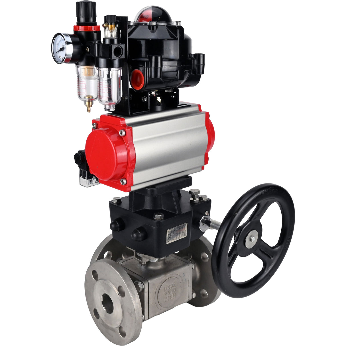 Ball valves Elephant BV3232P(4pc)-FP-3WL-F-ISO-H 16 bar full bore, flanged, body - stainless steel SS316, ISO flange F03/F04-F10/F12, square 9x9-19x19, s mon/drive PA-DA, mon/distribution 4M310-08 220V, LSU APL-510N EX, backup MON3-700-T38-ISO and ATU A