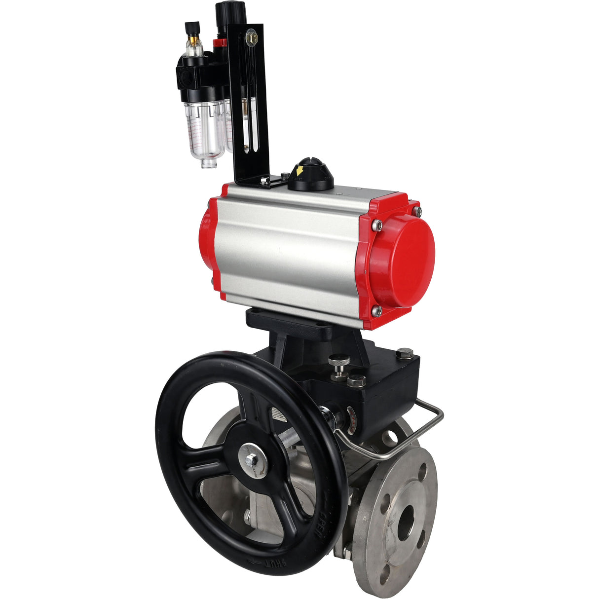 Ball valves Elephant BV3232P(4pc)-FP-3WL-F-ISO-H 16 bar full bore, flanged, body - stainless steel SS316, ISO flange F03/F04-F10/F12, square 9x9-19x19, with pneumatic drive PA-DA, mon/distribution 4M310-08 NAMUR 220V, Doubler MON3-700-T38-ISO and ATU AFC