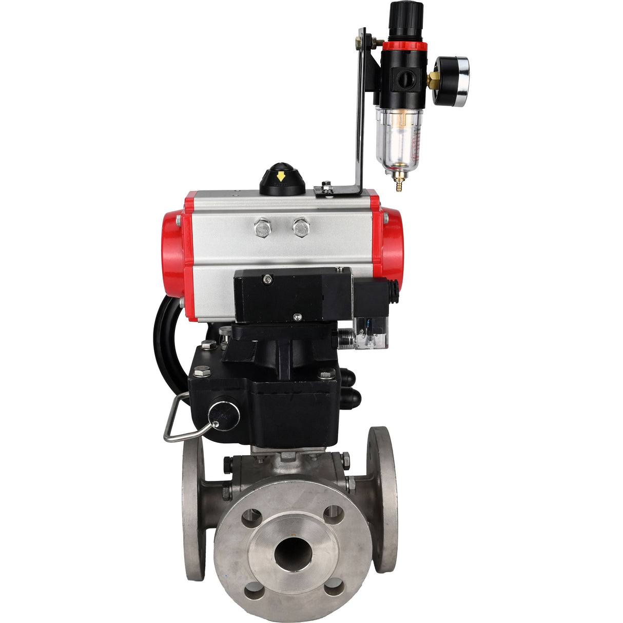 Ball valves Elephant BV3232P(4pc)-FP-3WL-F-ISO-H 16 bar full bore, flanged, body - stainless steel SS316, ISO flange F03/F04-F10/F12, square 9x9-19x19, with pneumatic drive PA-DA, mon/distribution 4M310-08 NAMUR 24V, Doubler MON3-700-T38-ISO and ATU AFC2